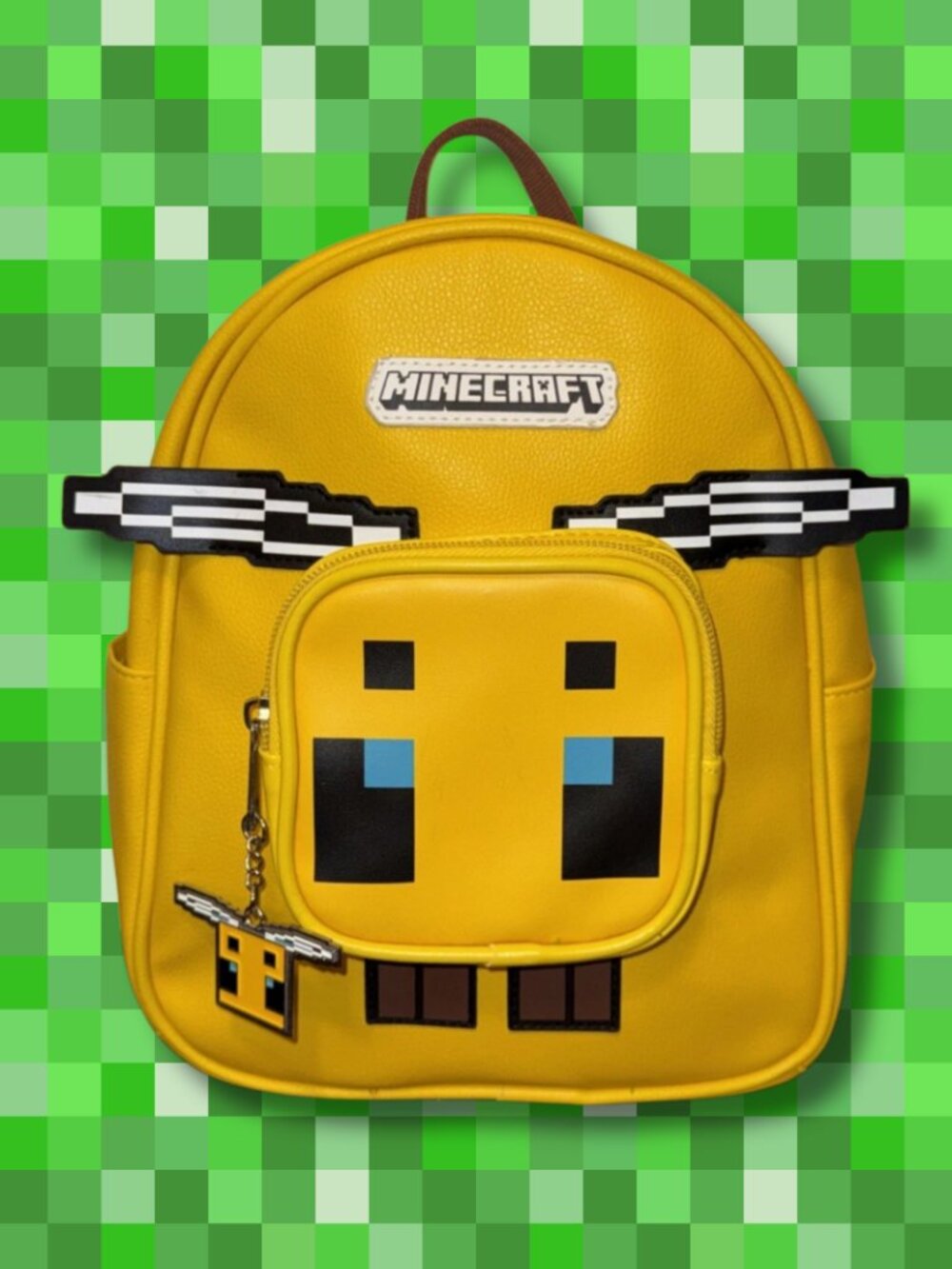Minecraft Bee Mini Backpack Yellow Faux Leather Bee Charm Gamer